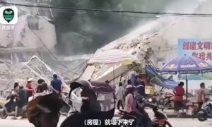 广西一小学附近商铺倒塌 5人被困
